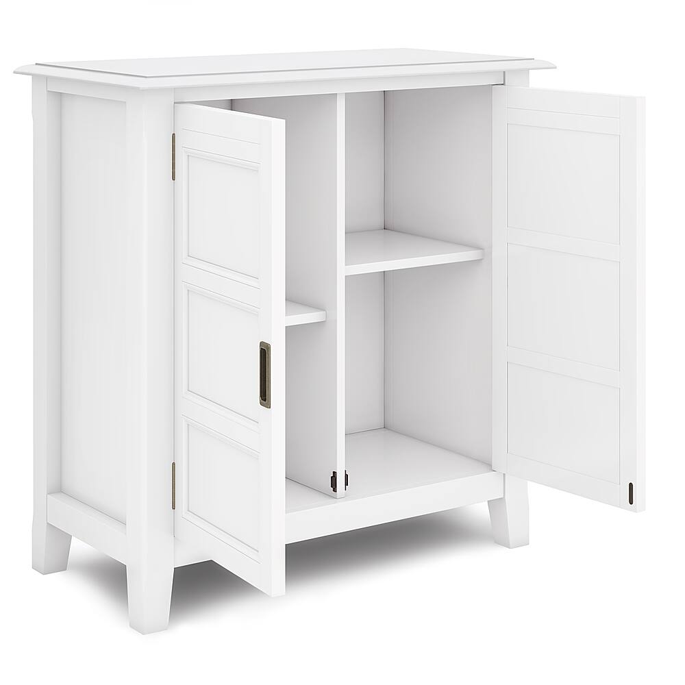 Left. Simpli Home - Burlington SOLID WOOD 30 inch Wide Transitional Low Storage Cabinet in White - White.