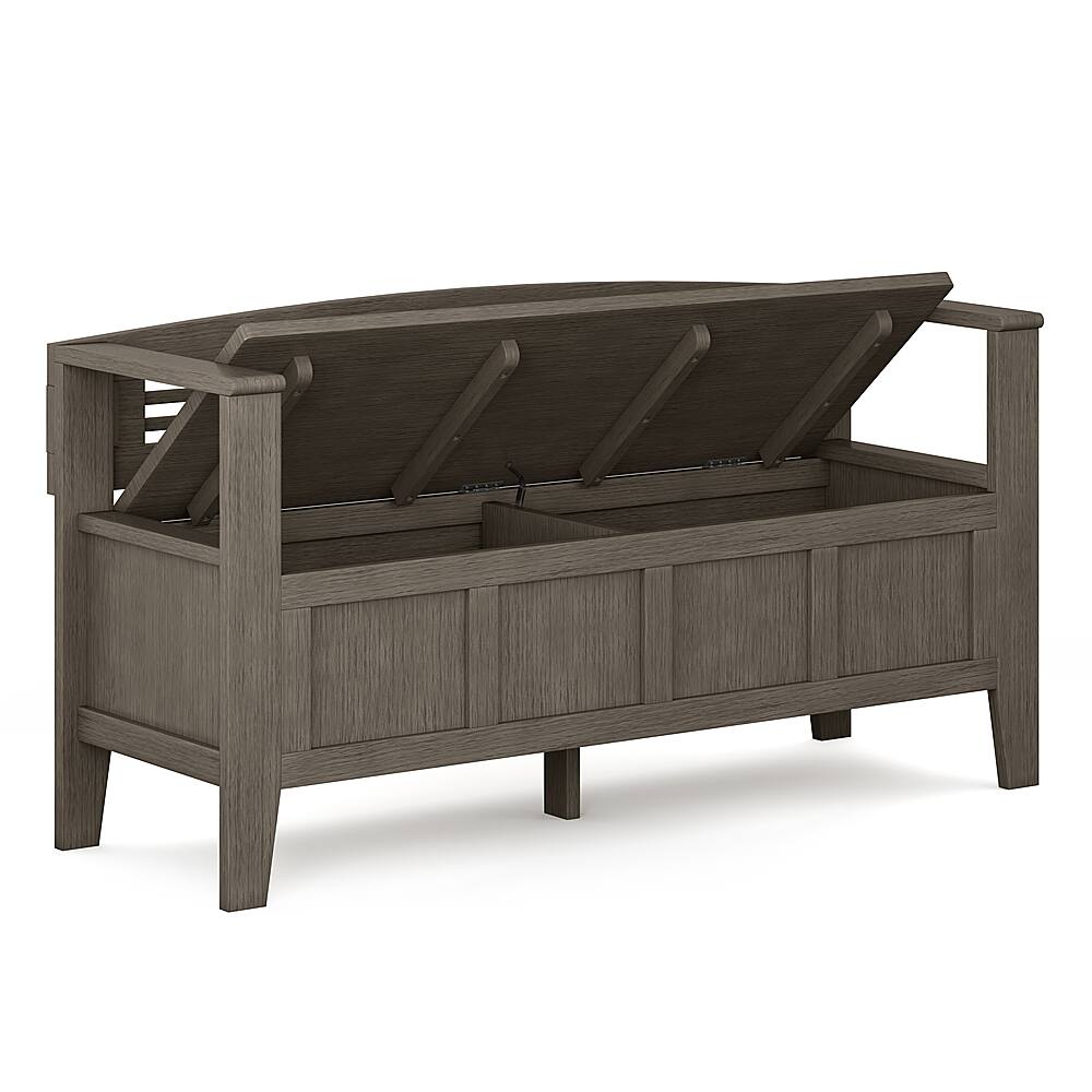 Left View: Simpli Home - Adams SOLID WOOD 48 inch Wide Contemporary Entryway Storage Bench in - Farmhouse Grey