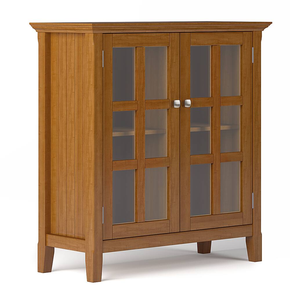 Angle View: Simpli Home - Acadian SOLID WOOD 35 inch Wide Transitional Low Storage Cabinet in - Light Golden Brown