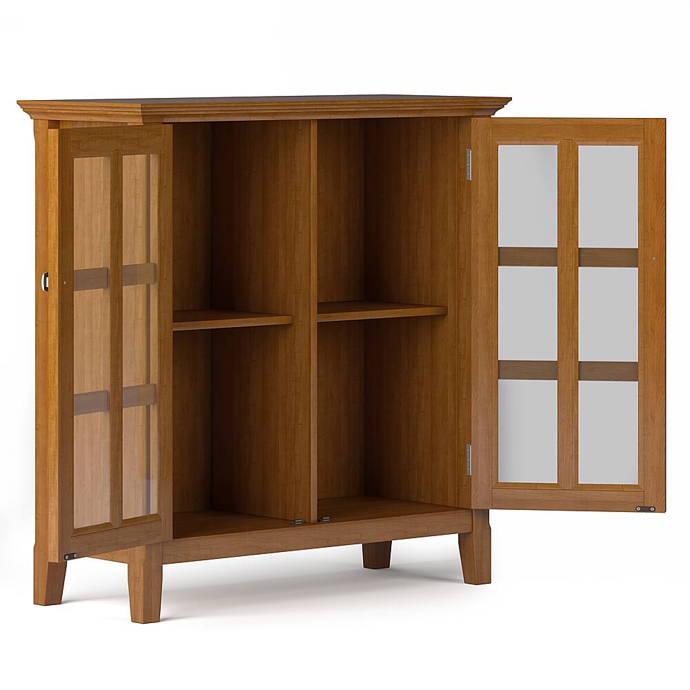 Left View: Simpli Home - Acadian SOLID WOOD 35 inch Wide Transitional Low Storage Cabinet in - Light Golden Brown