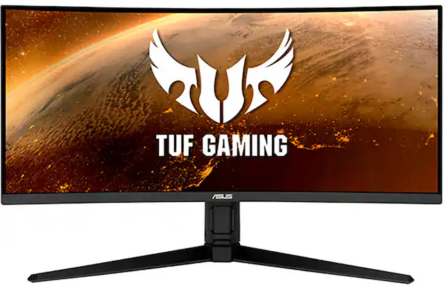 Front. ASUS - TUF Gaming 34"LCD Curved WQHD FreeSync Monitor (2 x HDMI 2.0 Input, 2 x DisplayPort 1.4 Input, 1 x USB Type-B Input) - Black.