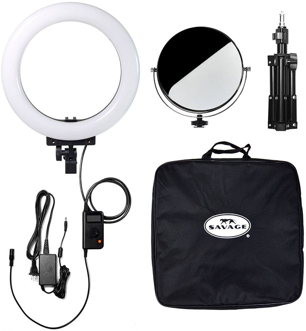 Alt View 17. Savage Universal - 12" RGB Tabletop Ring Light with Stand, Mirror, Phone Holder and Carry Bag - Black.