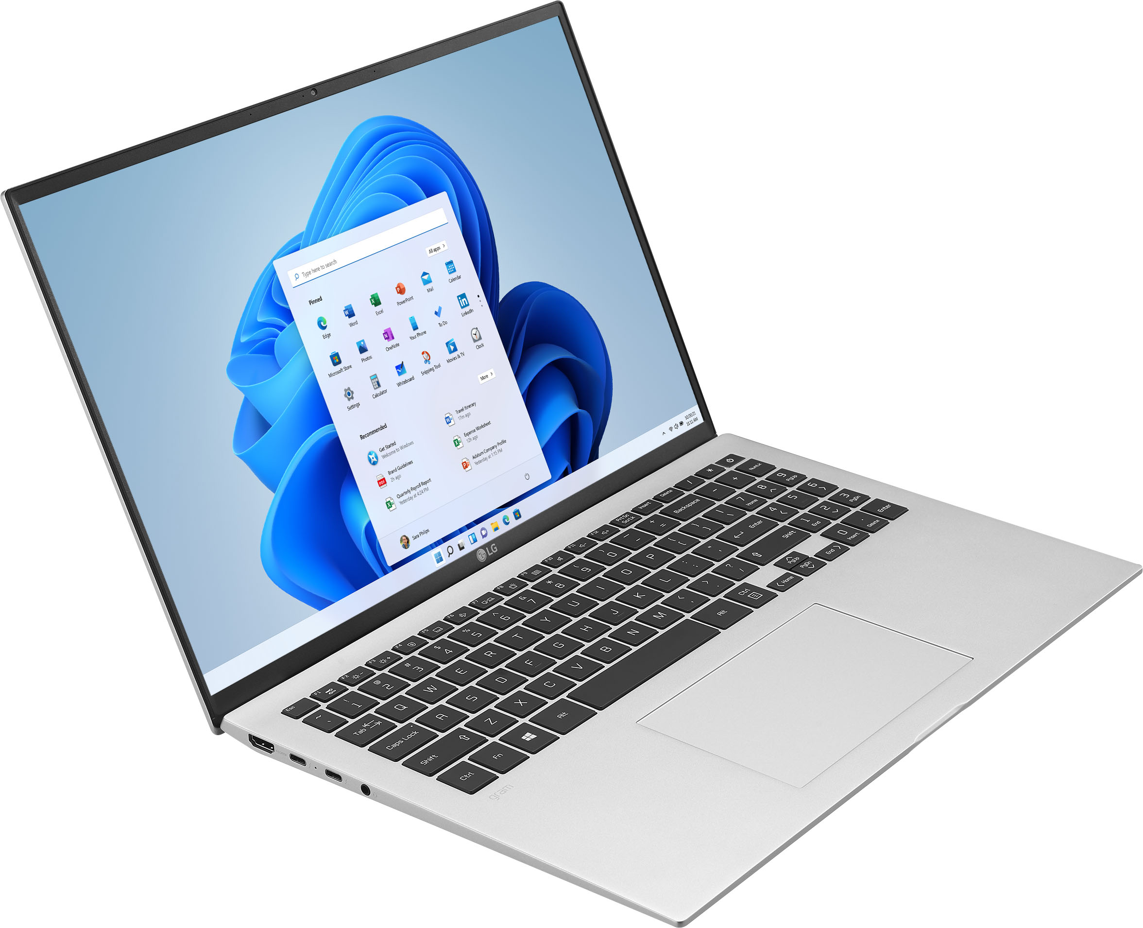 Angle. LG - gram 16” WQXGA Laptop – Intel Evo Platform Core i7 – 16GB RAM – 1TB NVMe Solid State Drive - Silver.