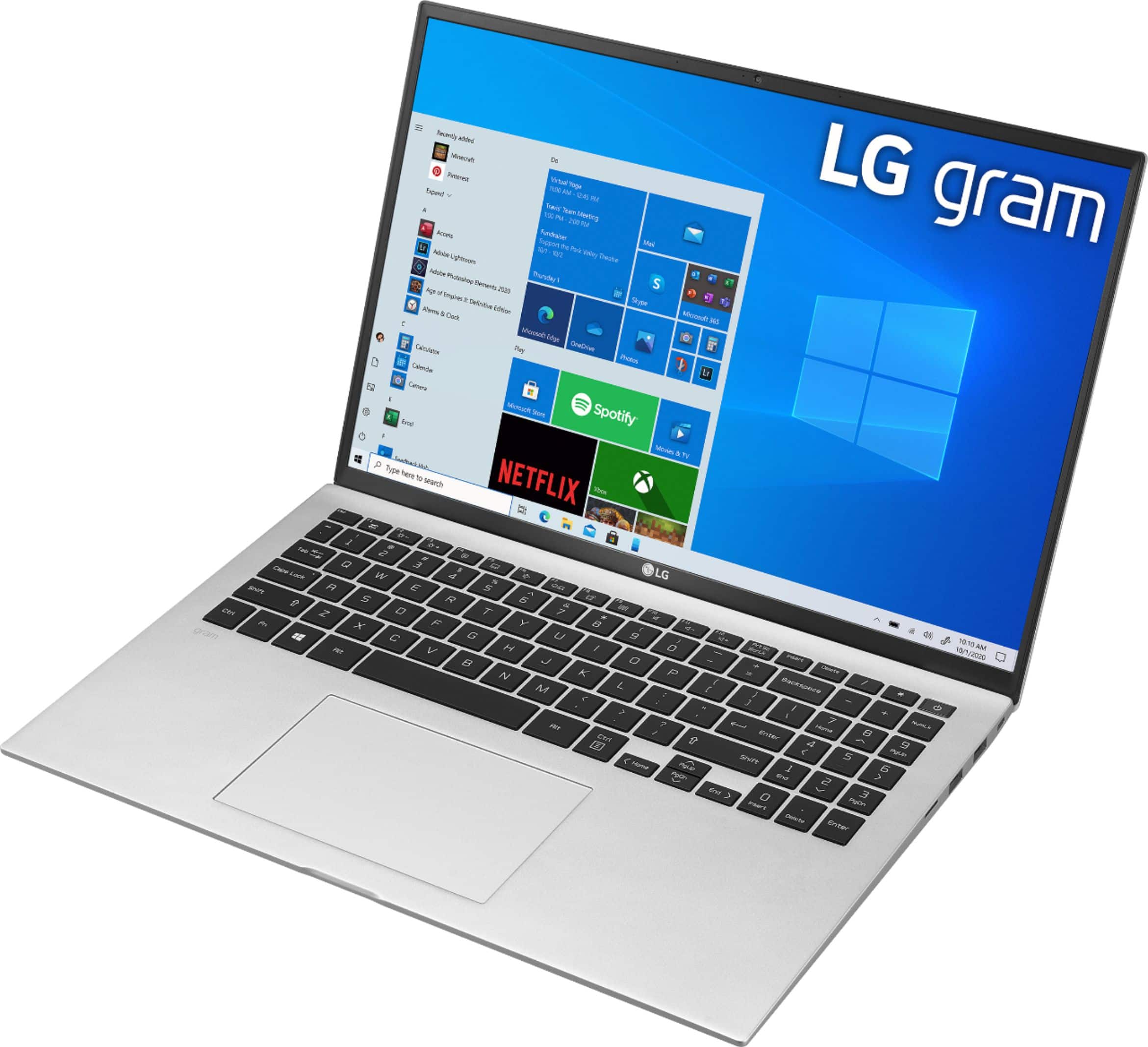 Left. LG - gram 16” WQXGA Laptop – Intel Evo Platform Core i7 – 16GB RAM – 1TB NVMe Solid State Drive - Silver.