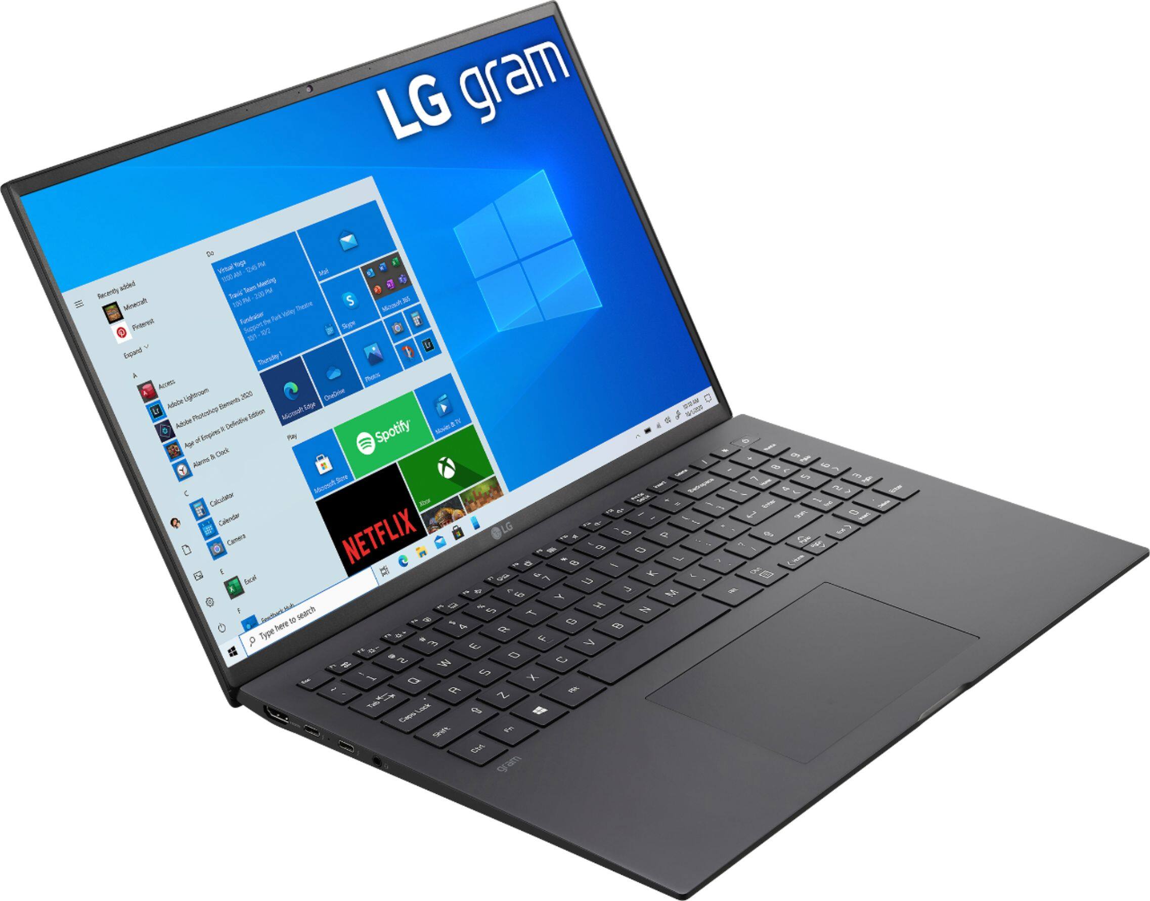 Angle. LG - gram 16” WQXGA Laptop – Intel Evo Platform Core i7 – 16GB RAM – 1TB NVMe Solid State Drive - Black.