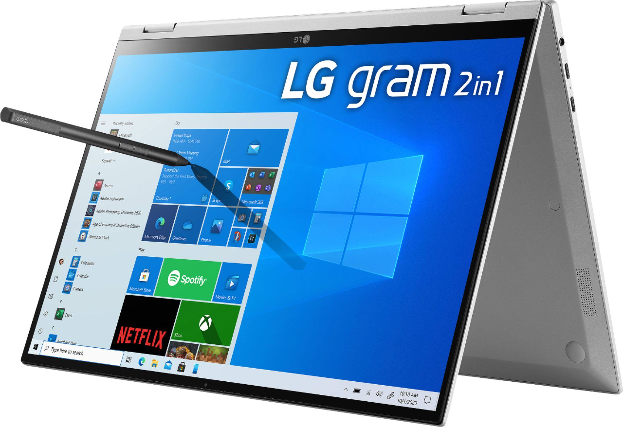 Left. LG - gram 2-in-1 16” WQXGA Laptop – Intel Evo Platform Core i7 – 16GB RAM – 2TB NVMe Solid State Drive.