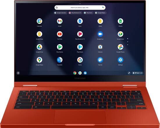 Front Zoom. Samsung - Galaxy Chromebook 2 - 13.3" QLED Touch-Screen - Intel Celeron - 4GB Memory - 64GB eMMC - Fiesta Red.