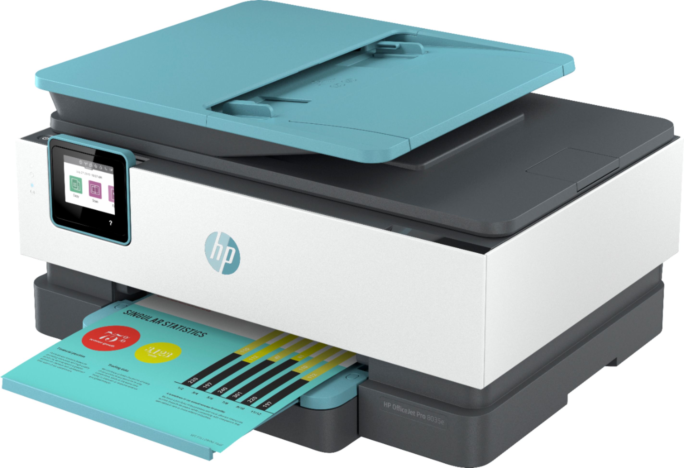 Left View: HP - OfficeJet Pro 8035e Wireless All-In-One Inkjet Printer with up to 12 months of Instant Ink Included with HP+ - Oasis
