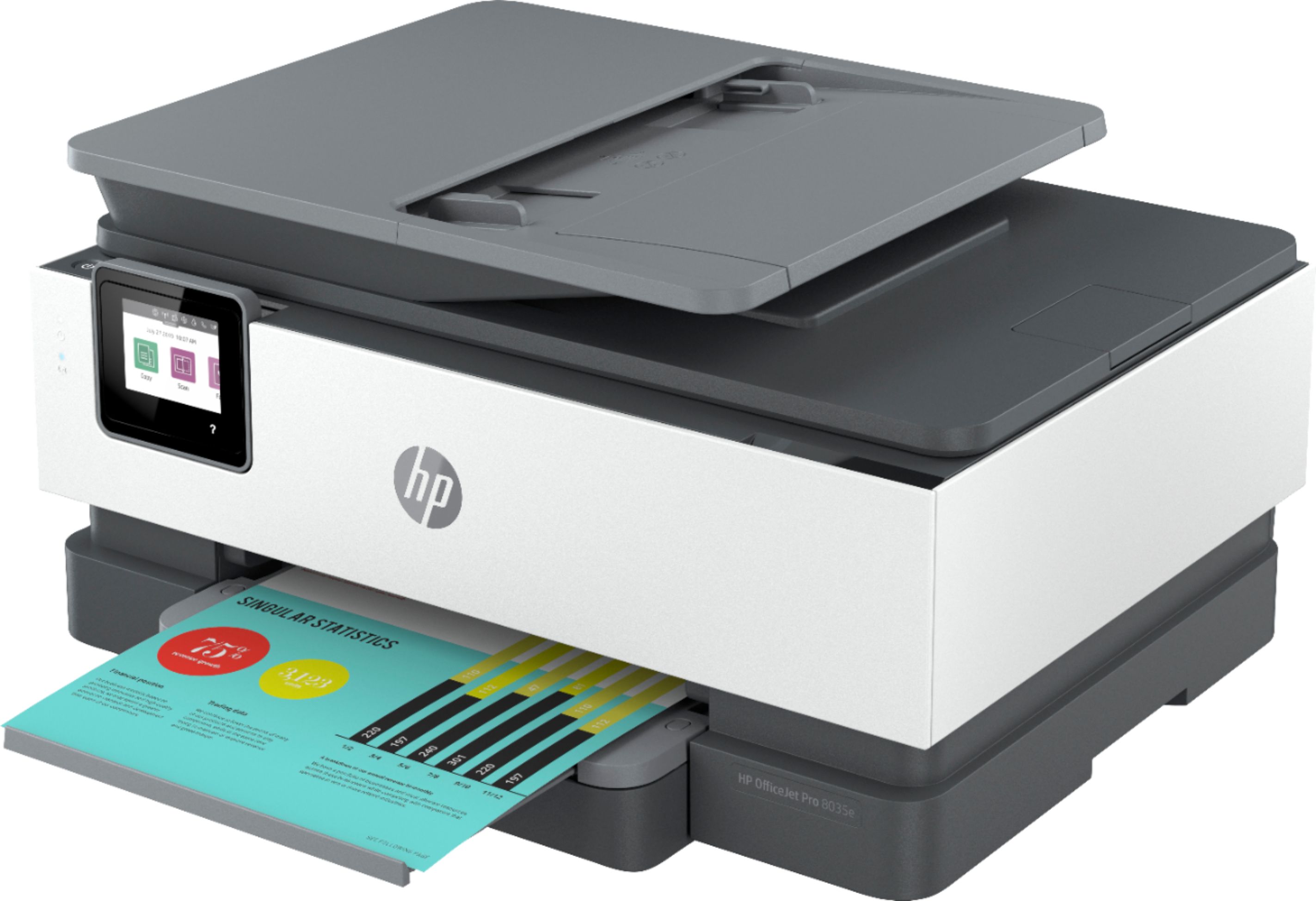 Left View: HP - OfficeJet Pro 8035e Wireless All-In-One Inkjet Printer with up to 12 months of Instant Ink Included with HP+ - Basalt