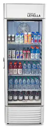 Front. Premium Levella - 15.5 cu. ft. 1-Door Commercial Merchandiser Refrigerator Glass-Door Beverage Display Cooler - Silver.