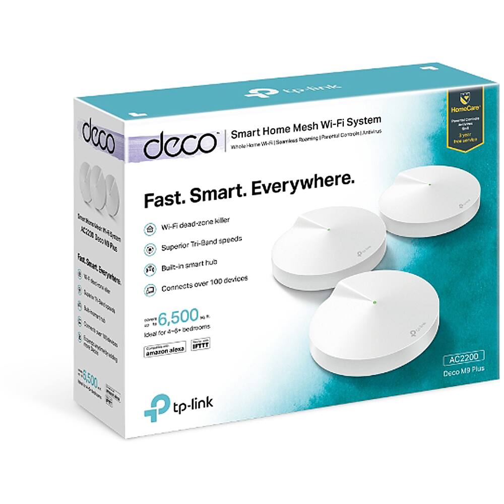 Left View: TP-Link - Deco M9 Plus – AC2200 Smart Home Mesh WiFi System -(3-pack)