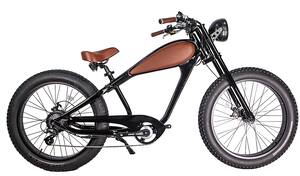 Glarewheels - Electric Vintage Crusier Bike Fat Tire w/40 mi Max Operating Range & 28 mph Max Speed - black - Front_Zoom