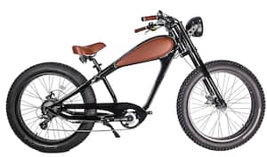 Glarewheels - Electric Vintage Crusier Bike Fat Tire w/40 mi Max Operating Range & 28 mph Max Speed - black - Front_Zoom