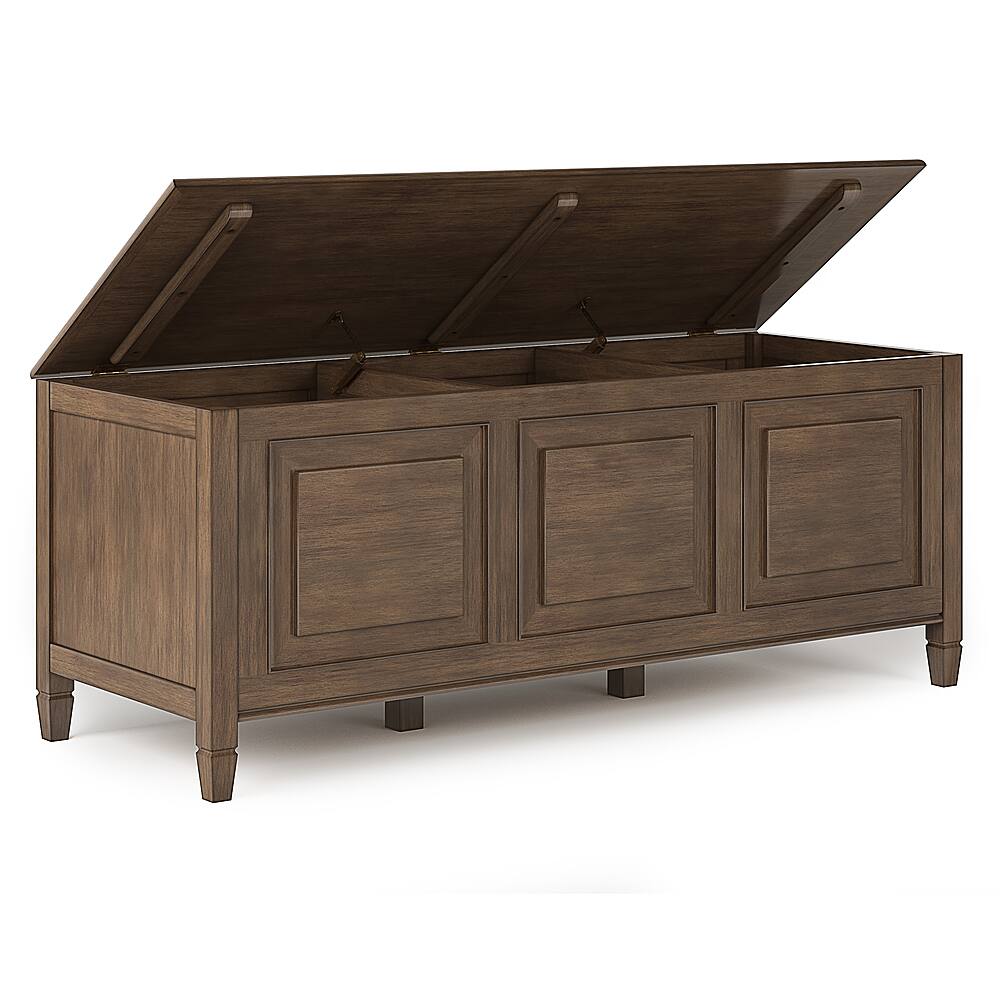 Left View: Simpli Home - Connaught Storage Bench Trunk - Natural Aged Brown