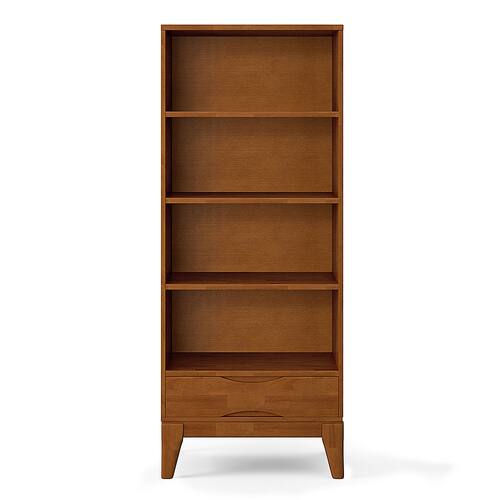 Simpli Home - Harper SOLID HARDWOOD 60 inch x 24 inch Mid Century Modern Bookcase with Storage in - Teak Brown