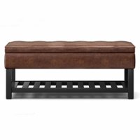 Simpli Home - Cosmopolitan 44 inch Wide Traditional Rectangle Storage Ottoman Bench in Faux Leather - Distressed Saddle Brown - Front_Zoom