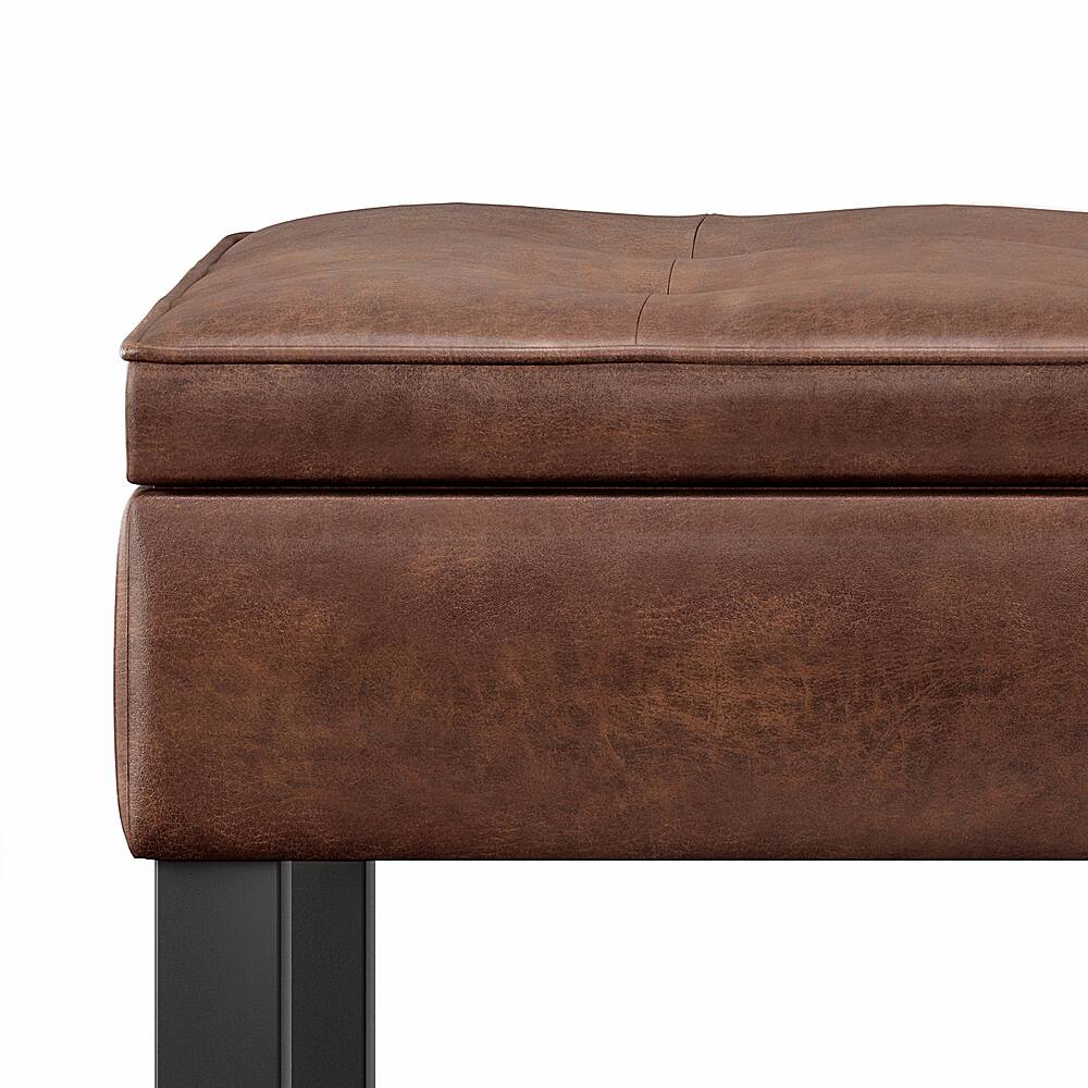 Alt View 13. Simpli Home - Cosmopolitan 44 inch Wide Traditional Rectangle Storage Ottoman Bench in Distressed Saddle Brown Faux Leather - Distressed Saddle Brown.