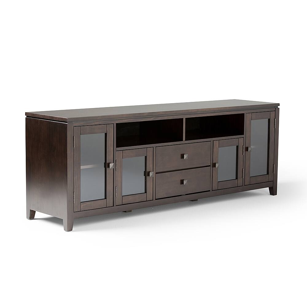 Angle. Simpli Home - Cosmopolitan Solid Wood 72 inch Wide Contemporary TV Media Stand For TVs up to 80 inches - Mahogany Brown.