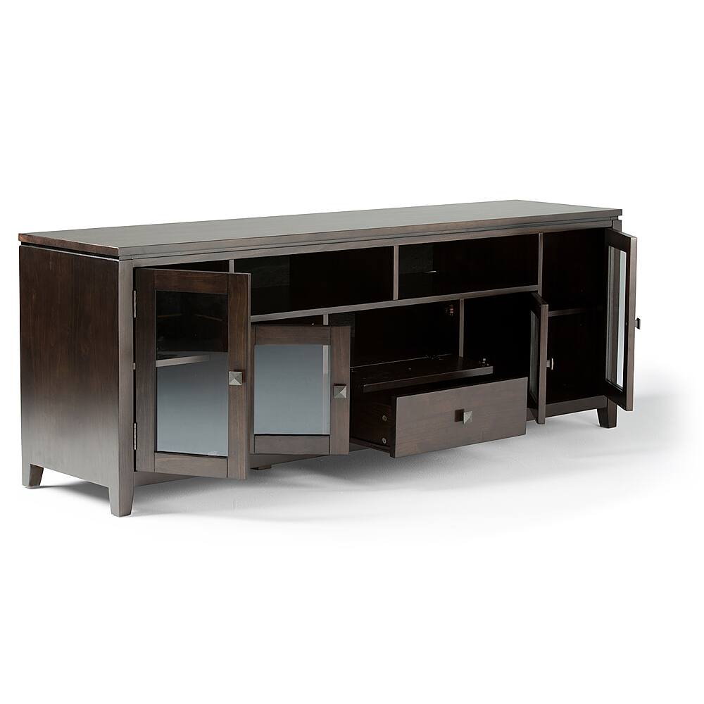 Alt View 2. Simpli Home - Cosmopolitan Solid Wood 72 inch Wide Contemporary TV Media Stand For TVs up to 80 inches - Mahogany Brown.