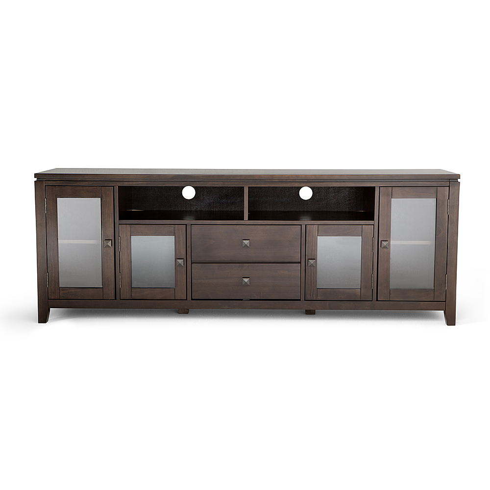 Left View: Simpli Home - Cosmopolitan SOLID WOOD 72 inch Wide Contemporary TV Media Stand in Mahogany Brown For TVs up to 80 inches - Mahogany Brown