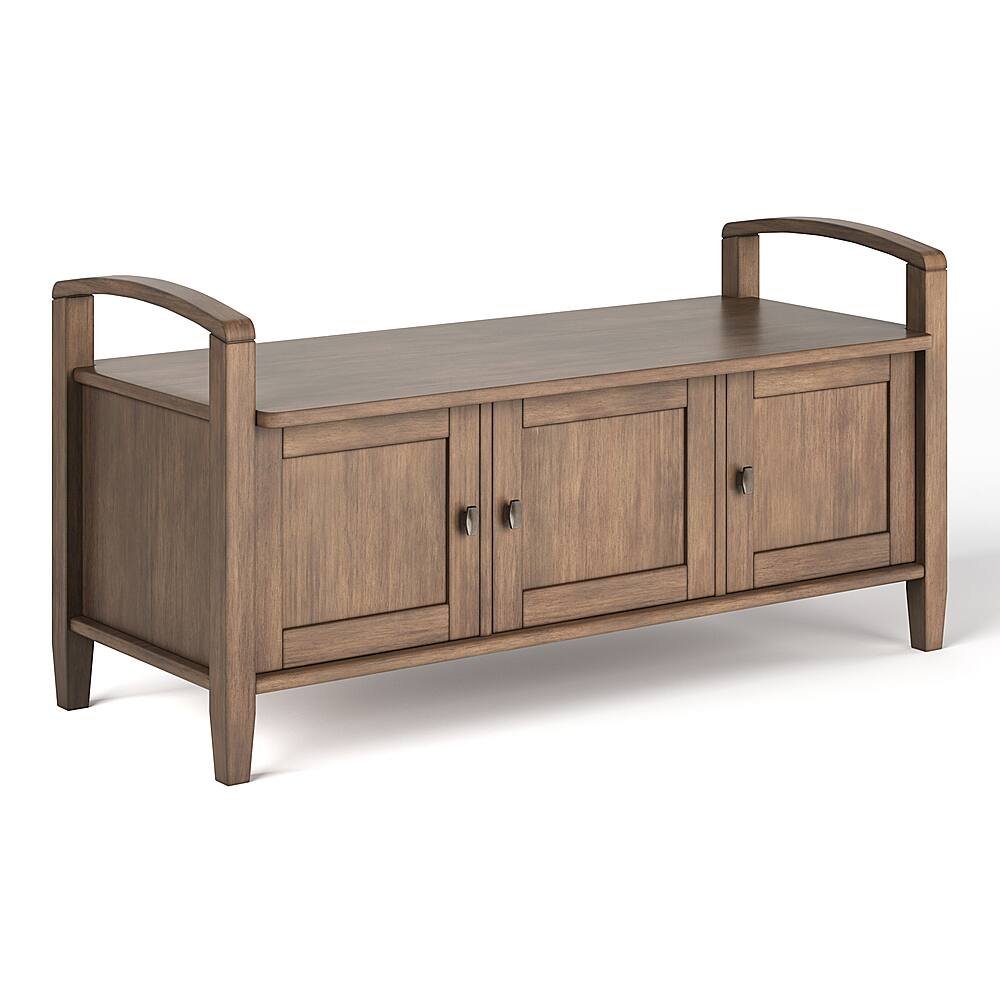 Angle View: Simpli Home - Warm Shaker SOLID WOOD 44 inch Wide Transitional Entryway Storage Bench in - Rustic Natural Aged Brown