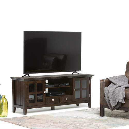 Simpli Home - Acadian SOLID WOOD 60 inch Wide Transitional TV Media Stand in Brunette Brown For TVs up to 65 inches - Brunette Brown