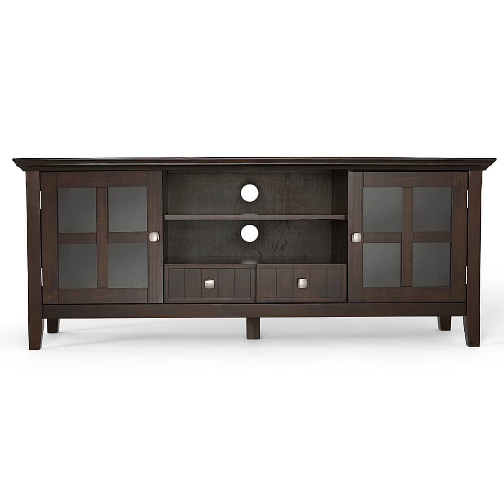 Left View: Simpli Home - Acadian SOLID WOOD 60 inch Wide Transitional TV Media Stand in Brunette Brown For TVs up to 65 inches - Brunette Brown