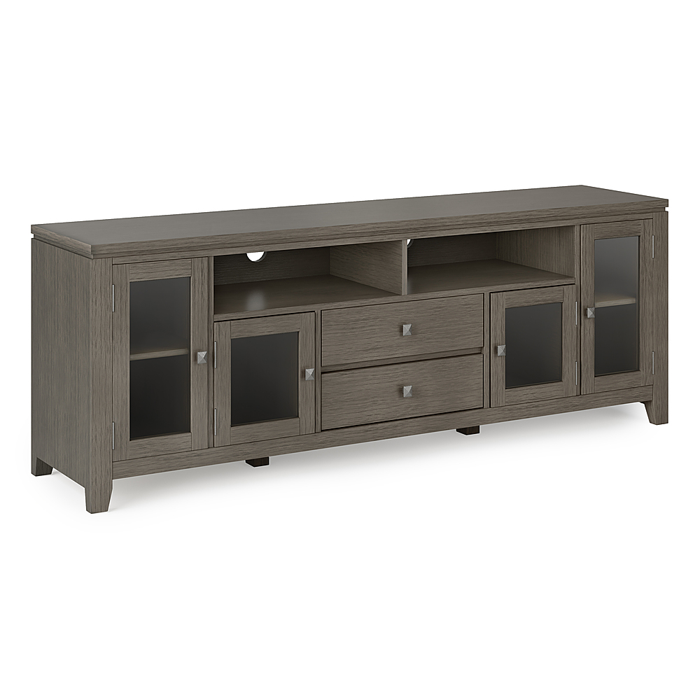 Angle View: Simpli Home - Cosmopolitan SOLID WOOD 72 inch Wide Contemporary TV Media Stand in Farmhouse Grey For TVs up to 80 inches - Farmhouse Grey