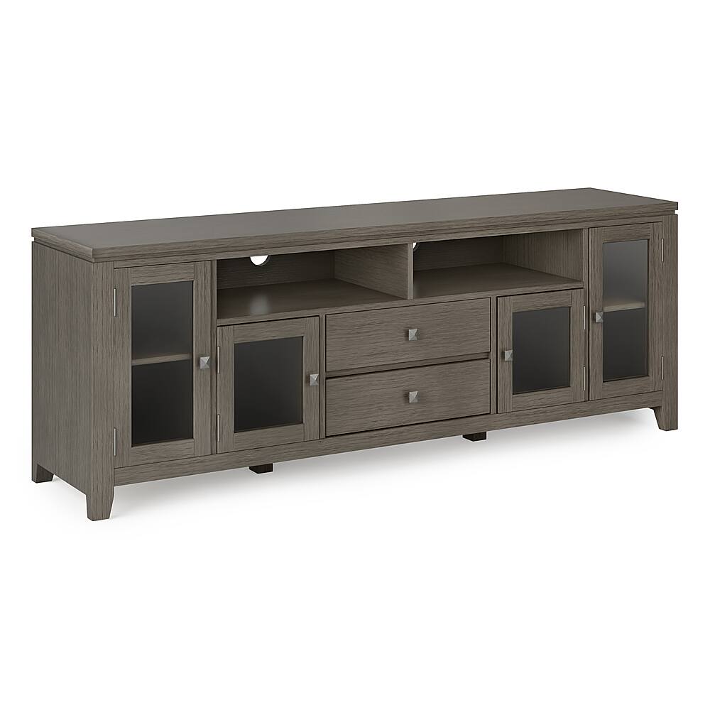 Angle. Simpli Home - Cosmopolitan Solid Wood 72 inch Wide Contemporary TV Media Stand For TVs up to 80 inches - Farmhouse Grey.