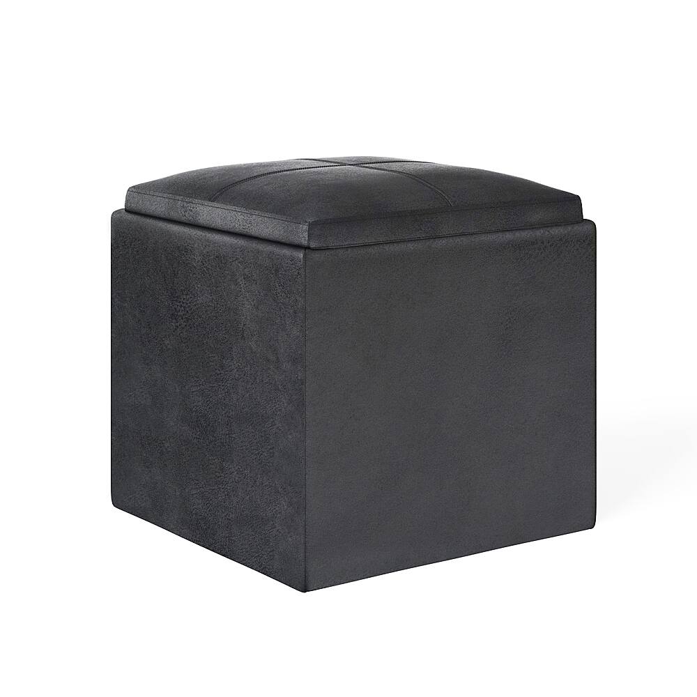 Angle View: Simpli Home - Rockwood 17 inch Wide Contemporary Square Cube Storage Ottoman with Tray - Distressed Black