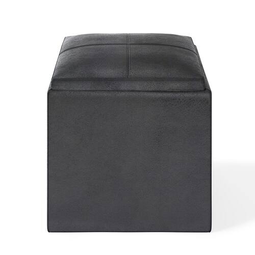 Simpli Home - Rockwood 17 inch Wide Contemporary Square Cube Storage Ottoman with Tray - Distressed Black-Front_Standard 