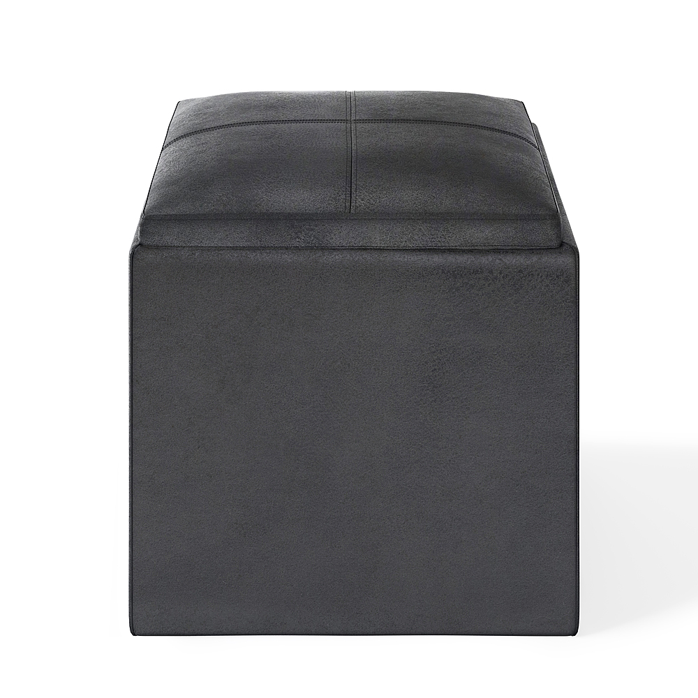 Simpli Home Rockwood 17 Inch Wide, Black Leather Ottoman With Tray