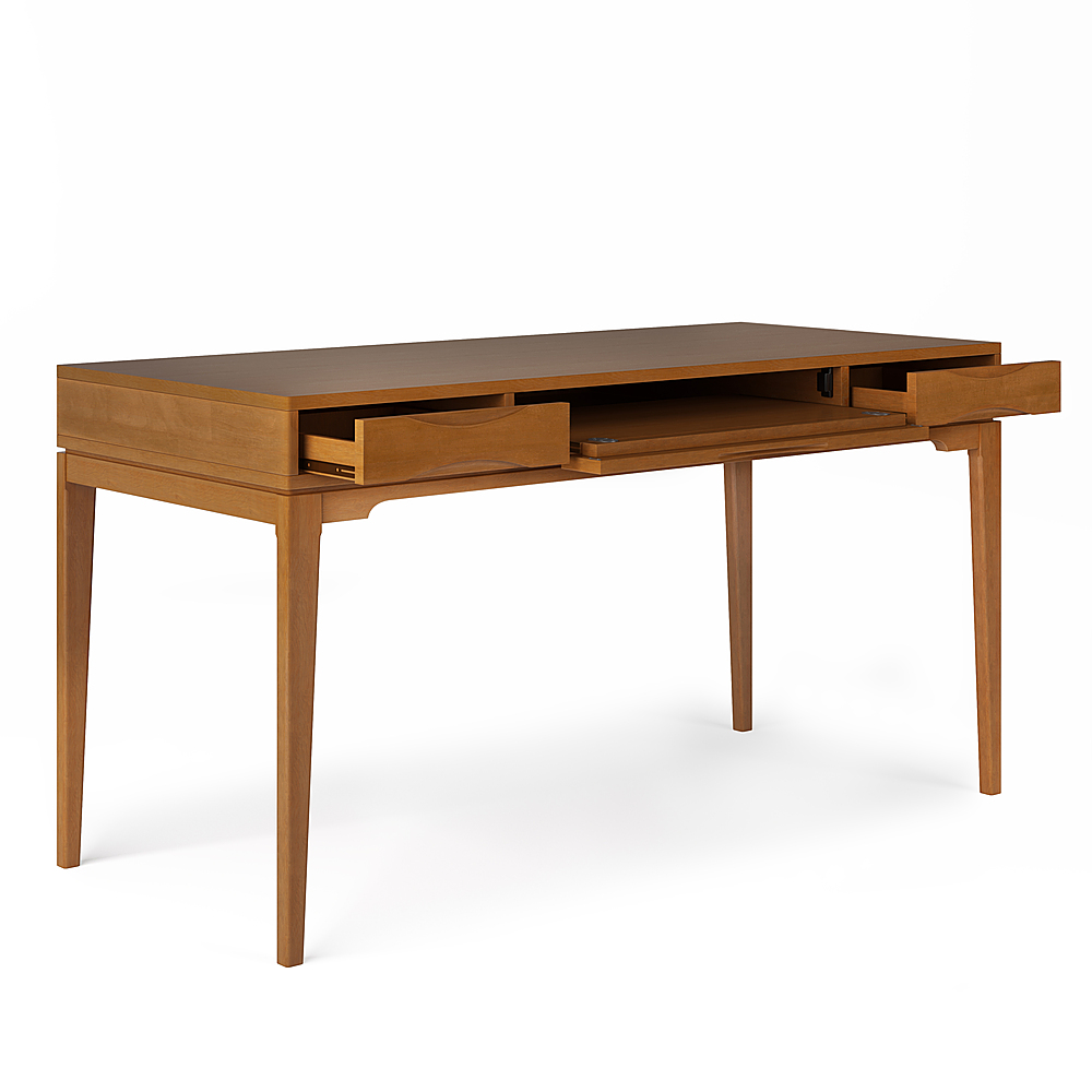 Left View: Simpli Home - Harper SOLID HARDWOOD Mid Century Modern 60 inch Wide Desk in - Light Golden Brown