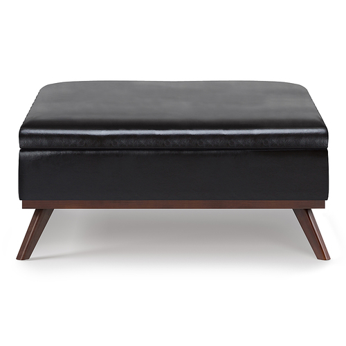 Simpli Home - Owen 36 inch Wide Mid Century Modern Square Coffee Table Storage Ottoman in Faux Leather - Tanners Brown