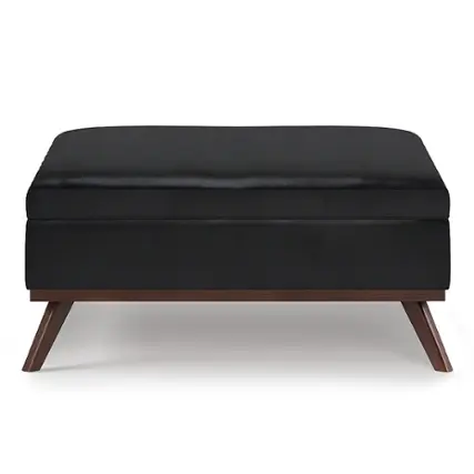 Front. Simpli Home - Owen 36 inch Wide Mid Century Modern Square Coffee Table Storage Ottoman - Midnight Black.
