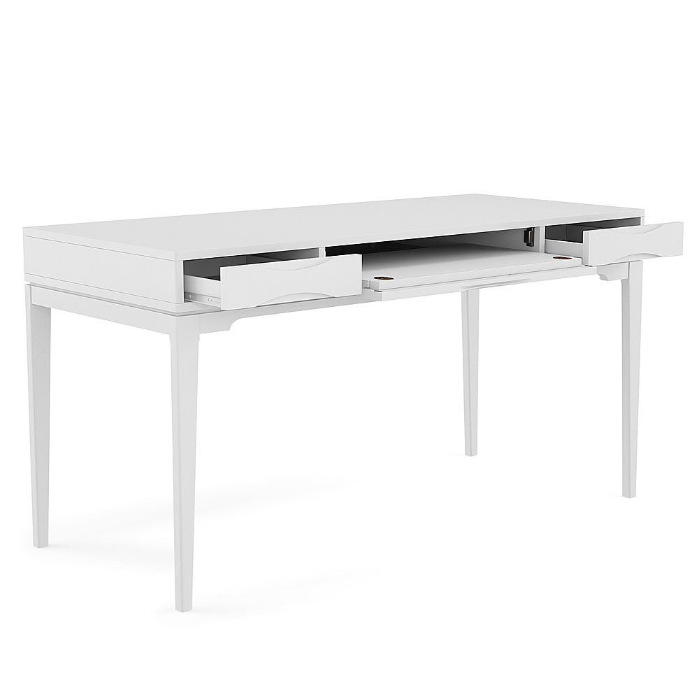 Left View: Simpli Home - Harper SOLID HARDWOOD Mid Century Modern 60 inch Wide Desk in - White