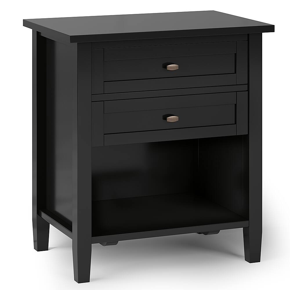 Angle. Simpli Home - Warm shaker solid wood 24 inch wide transitional bedside nightstand table - Black.