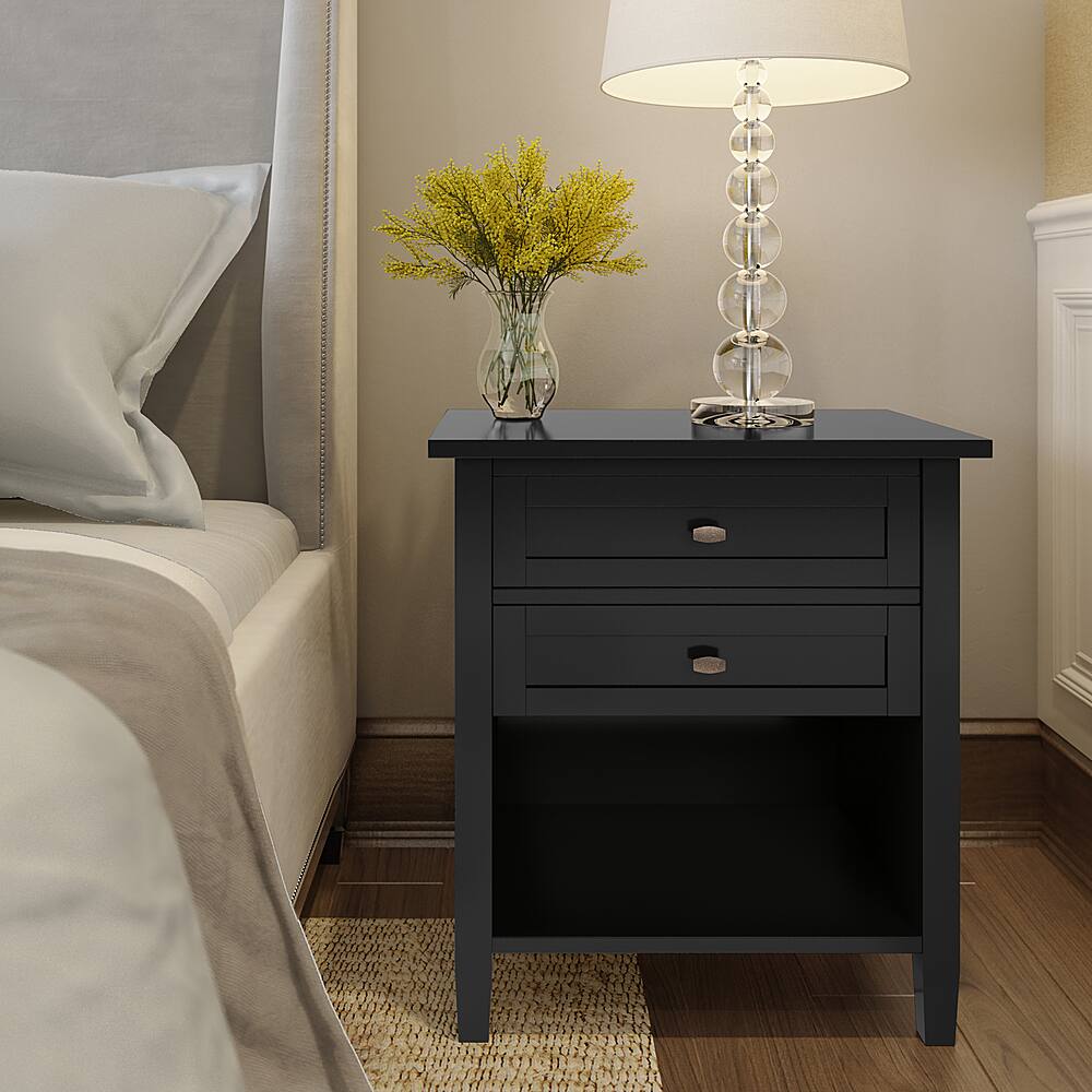 Alt View 11. Simpli Home - Warm shaker solid wood 24 inch wide transitional bedside nightstand table - Black.