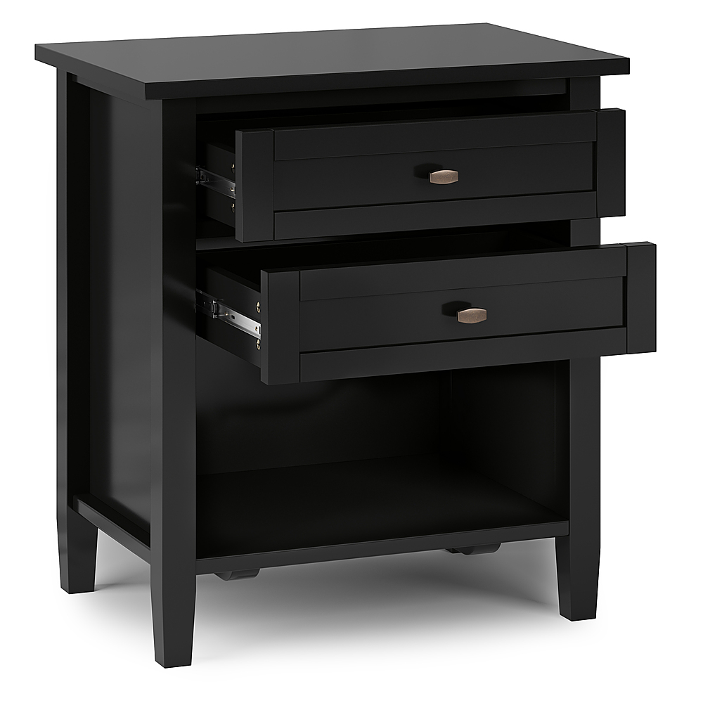 Left View: Simpli Home - Warm shaker solid wood 24 inch wide transitional bedside nightstand table - Black