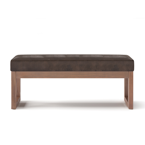 Simpli Home - Milltown 44 inch Wide Contemporary Rectangle Large Ottoman Bench in Faux Leather - Distressed Dark Brown