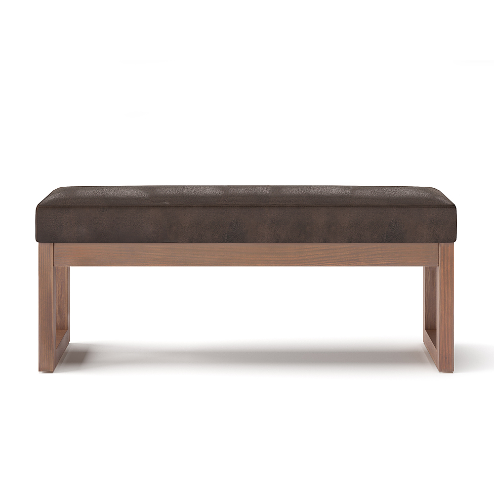 Left View: Simpli Home - Milltown 44 inch Wide Contemporary Rectangle Large Ottoman Bench in Faux Leather - Distressed Dark Brown