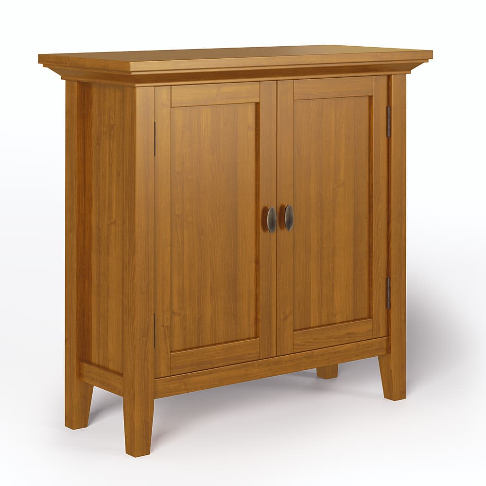 Angle. Simpli Home - Redmond SOLID WOOD 32 inch Wide Transitional Low Storage Cabinet in Light Golden Brown - Light Golden Brown.
