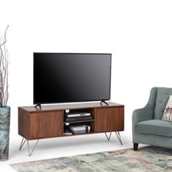 Simpli Home - Hunter Solid Mango Wood 60 inch Wide Industrial TV Media Stand For TVs up to 65 inches - Umber Brown Stain - Front_Zoom
