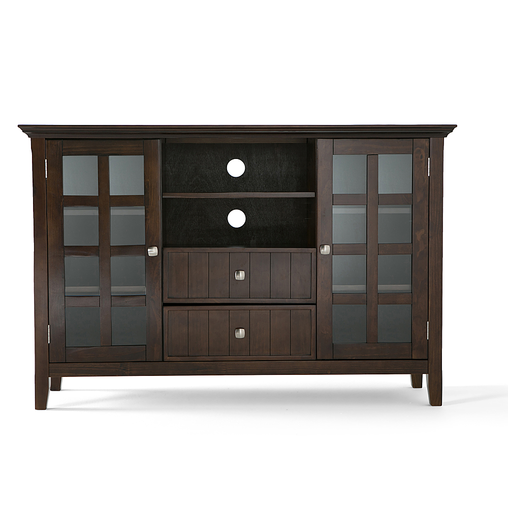 Left View: Simpli Home - Acadian SOLID WOOD 53 inch Wide Transitional TV Media Stand in Brunette Brown For TVs up to 60 inches - Brunette Brown