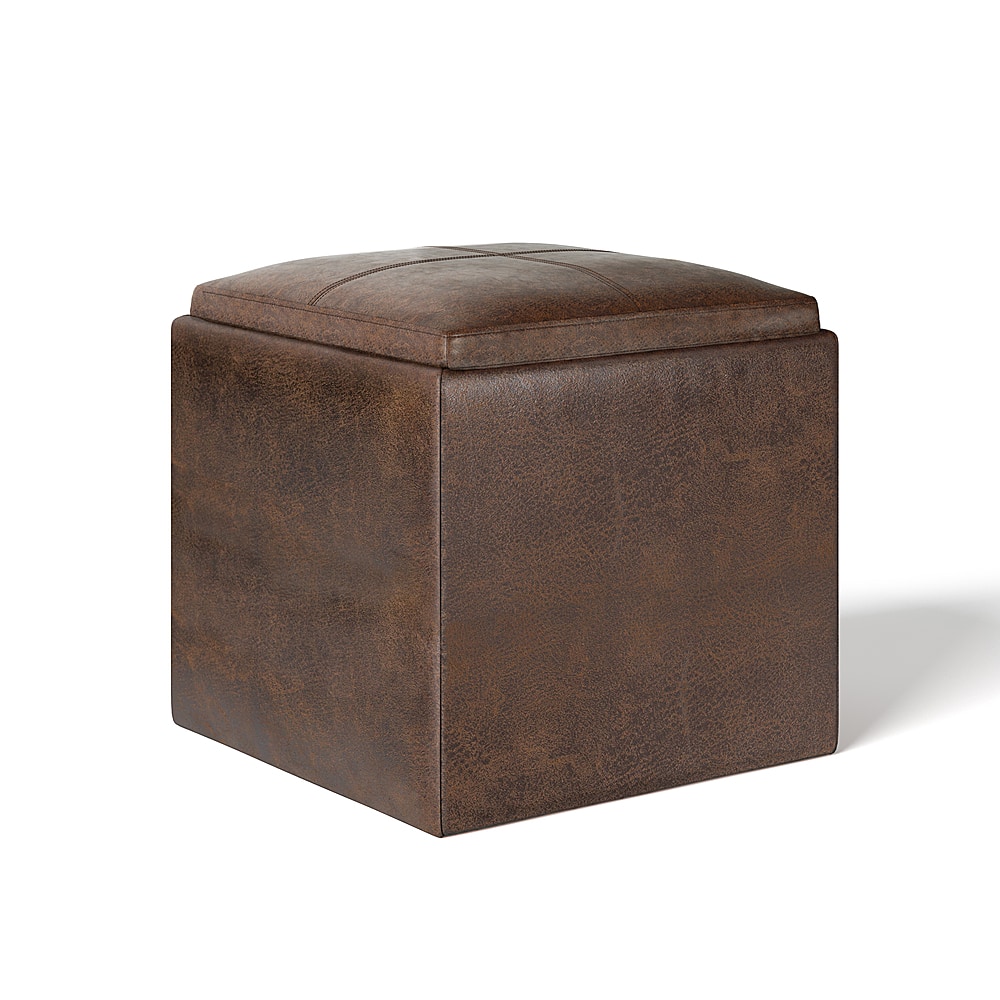 Angle View: Simpli Home - Rockwood 17 inch Wide Contemporary Square Cube Storage Ottoman with Tray - Distressed Chestnut Brown