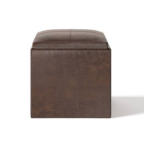 Simpli Home - Rockwood 17 inch Wide Contemporary Square Cube Storage Ottoman with Tray - Distressed Chestnut Brown-Front_Standard 
