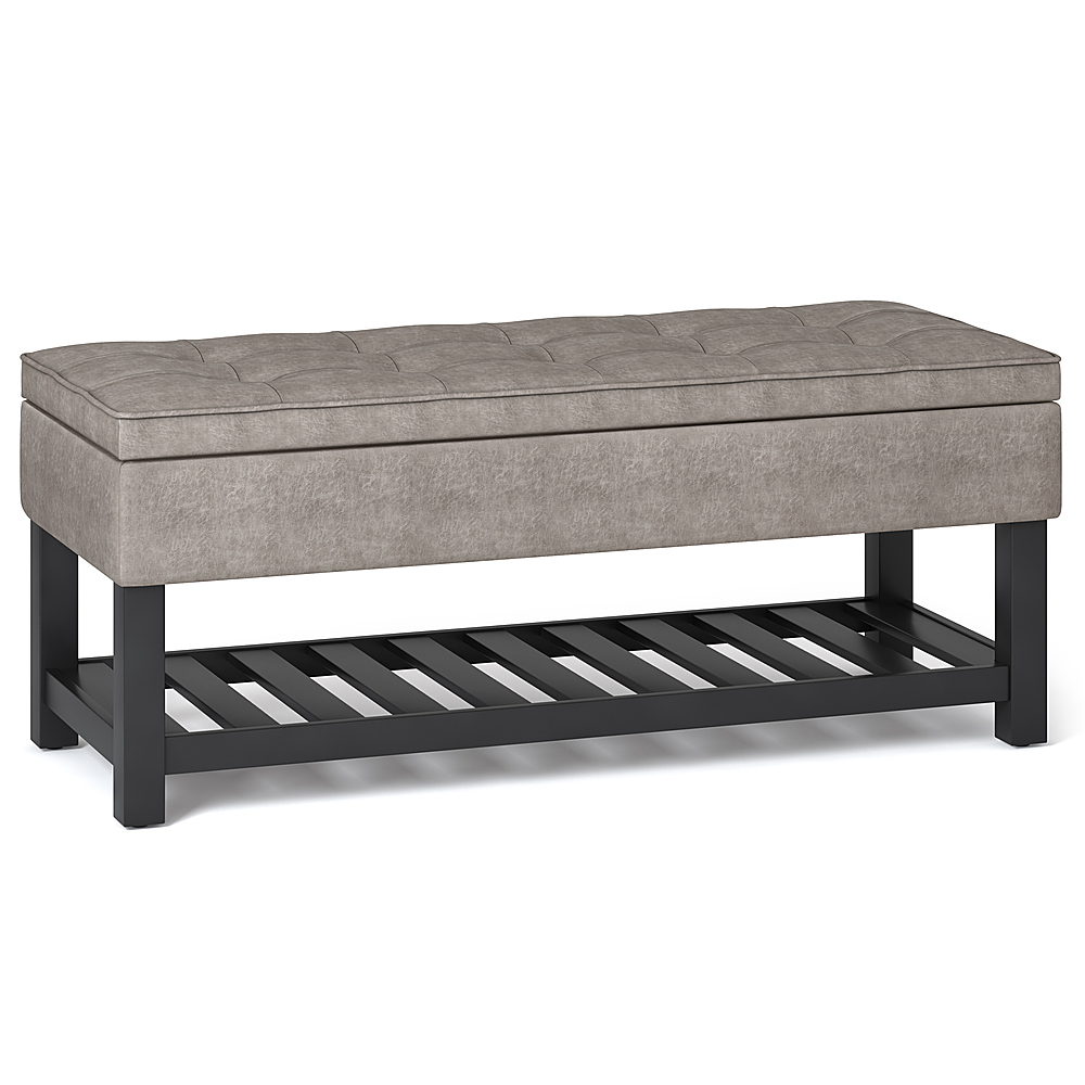 Angle View: Simpli Home - Cosmopolitan 44 inch Wide Traditional Rectangle Storage Ottoman Bench with Open Bottom - Distressed Grey Taupe