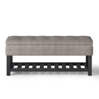 Simpli Home - Cosmopolitan 44 inch Wide Traditional Rectangle Storage Ottoman Bench with Open Bottom - Distressed Grey Taupe - Front_Zoom