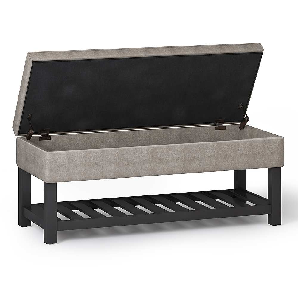 Left View: Simpli Home - Cosmopolitan 44 inch Wide Traditional Rectangle Storage Ottoman Bench with Open Bottom - Distressed Grey Taupe