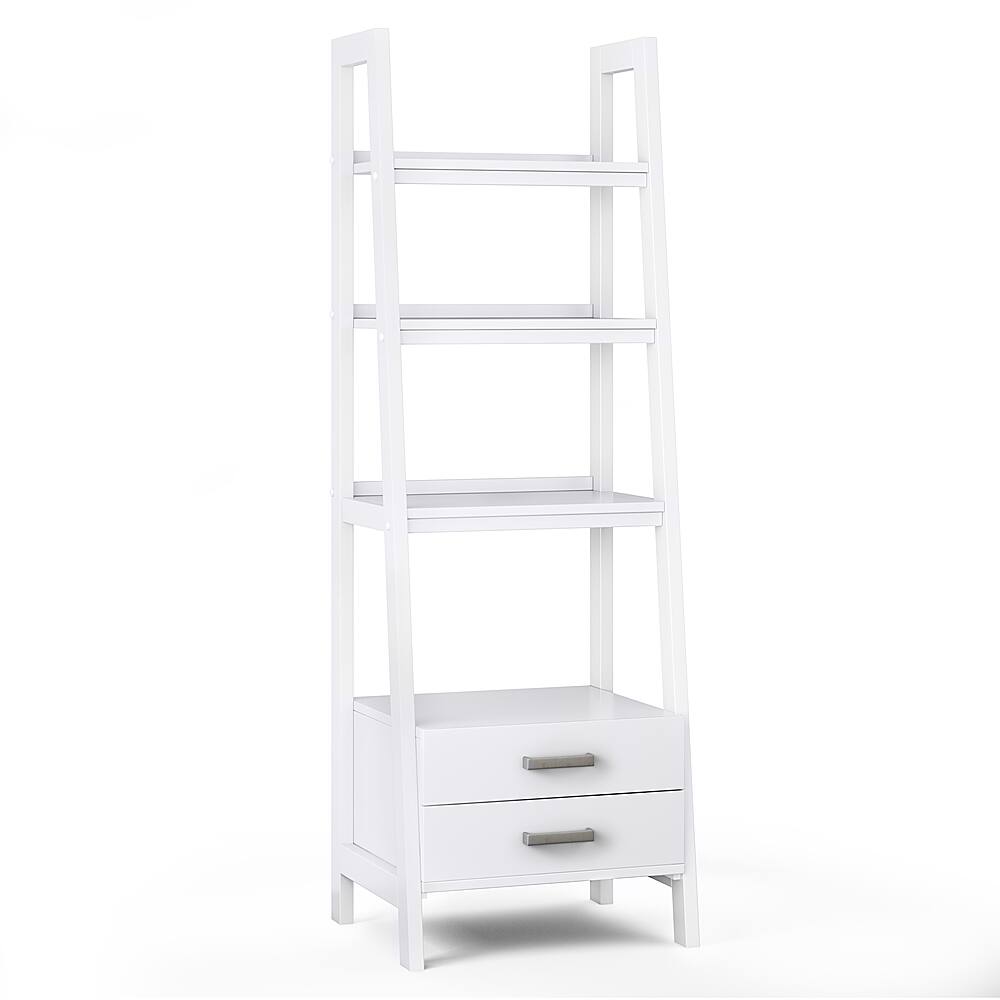 Angle. Simpli Home - Sawhorse SOLID WOOD 72 inch x 24 inch Modern Industrial Ladder Shelf with Storage in White - White.